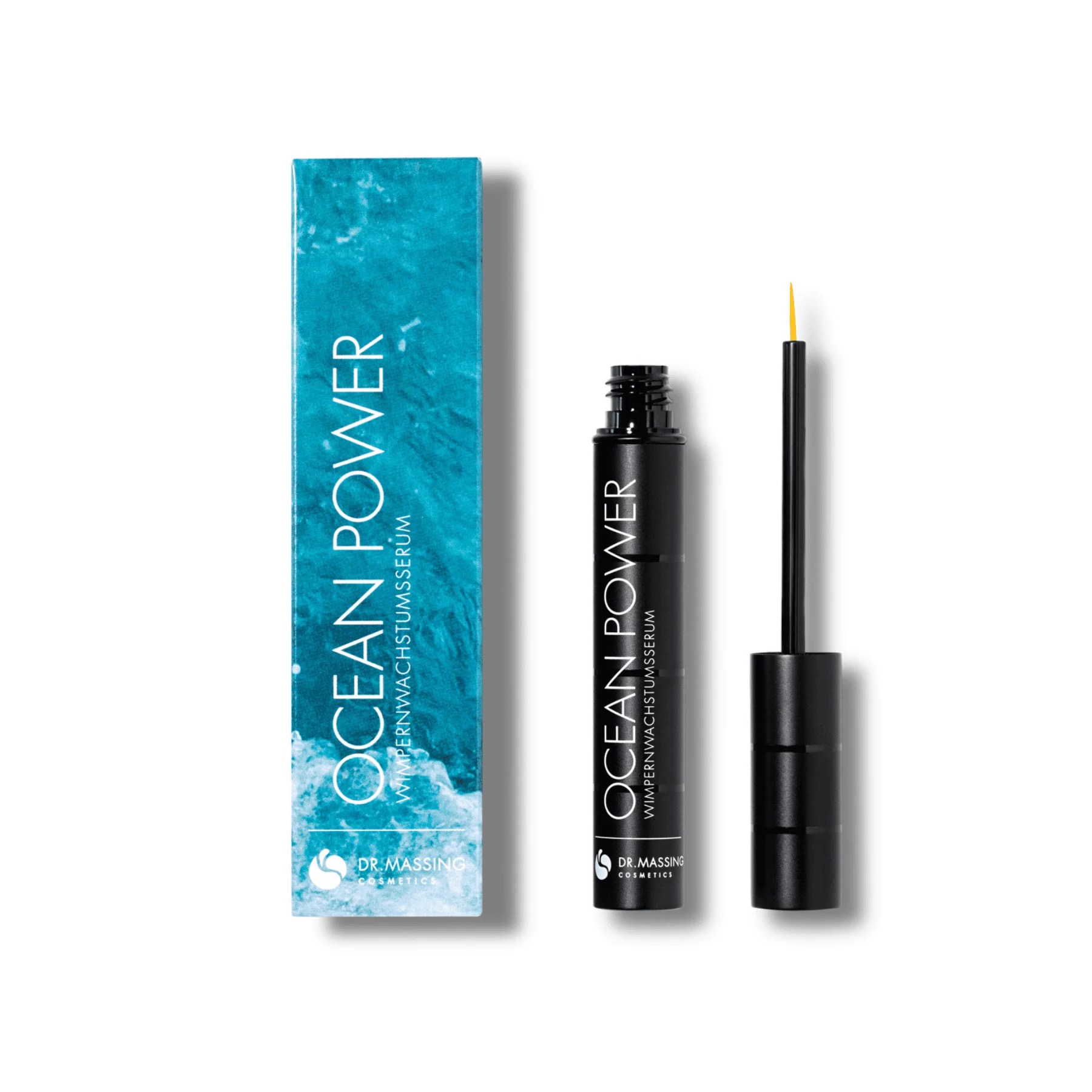 Flakon Dr. Massing Ocean Power Wimpernserum auf weißem Hintergrund