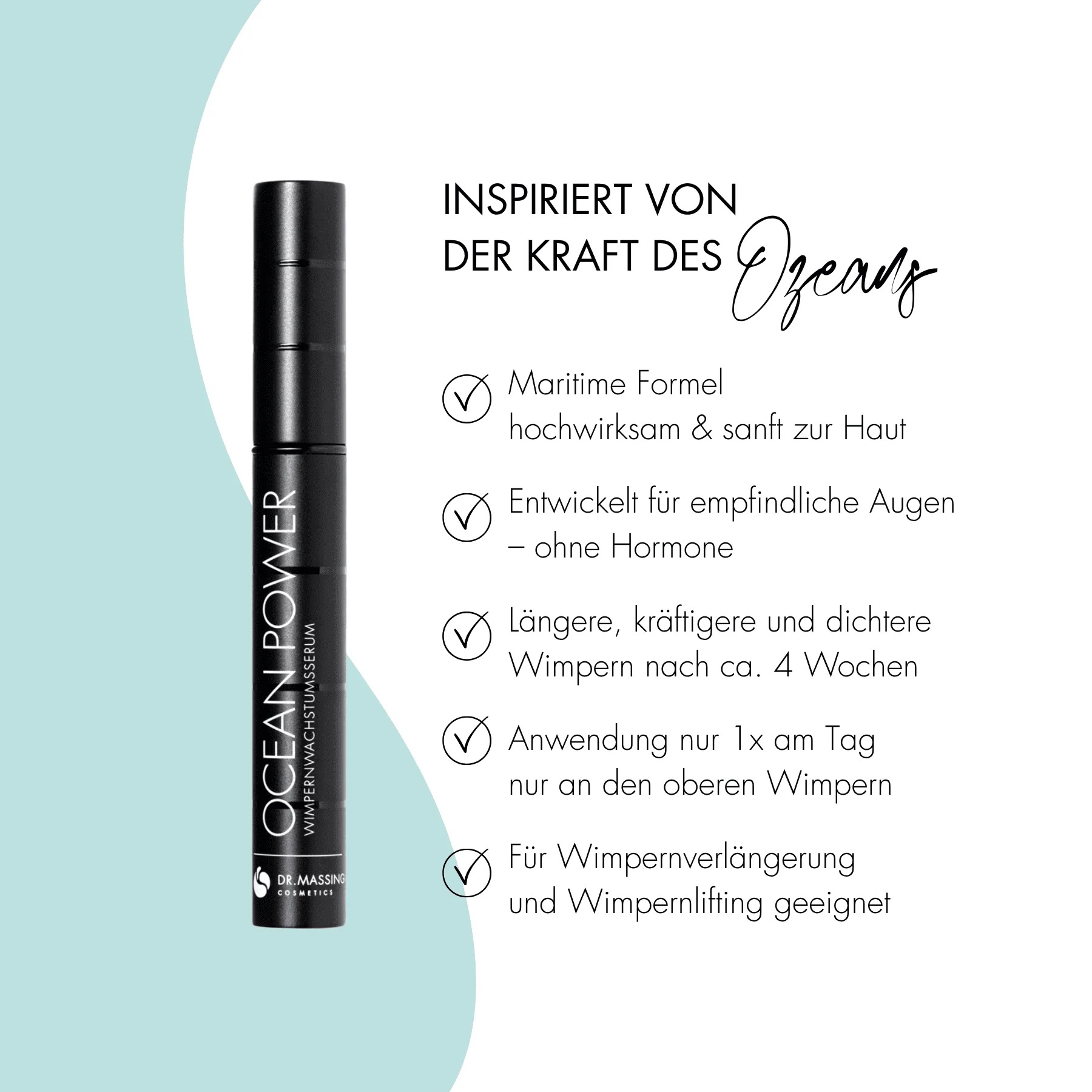 Anwendung Dr. Massing Ocean Power Wimpernserum Pinsel über Augenlid